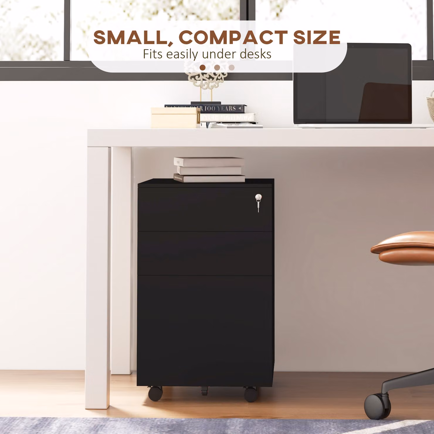 Vinsetto Black Steel 3-Drawer Mobile Vertical Filing Cabinet with Lock and Pencil Tray for A4 and Legal Size Documents – 8