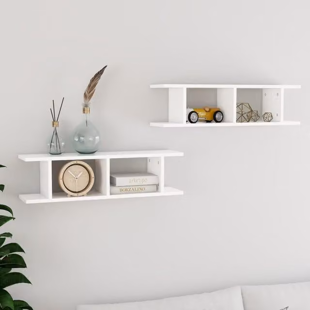 Berkfield Home Wall Mounted Cube Shelves, 2 Pack, White, W: 75 cm, D: 20 cm, H: 20 cm
