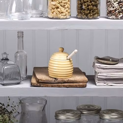 WM Bartleet & Sons 1750 Traditional Porcelain Honey Pot with Beech Wood Dipper, Yellow – 4