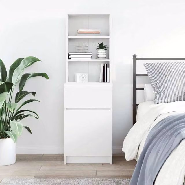 Berkfield Home Durable White Bedside Cabinet in Engineered Wood W/D/H: 39 x 35 x 125 cm