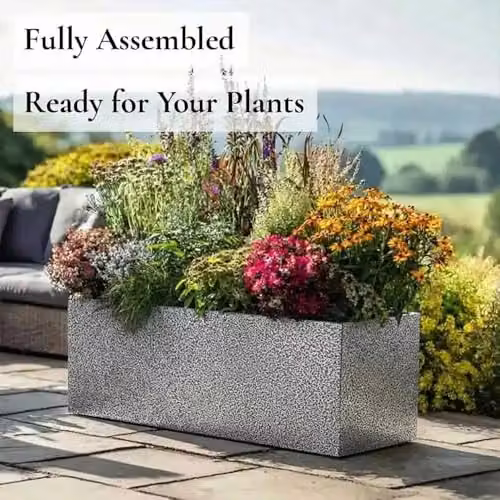 Tulipy Galvanised Steel Trough Planter with Liner in Silver and Black, W: 32 cm, D: 75 cm, H: 32 cm – 2