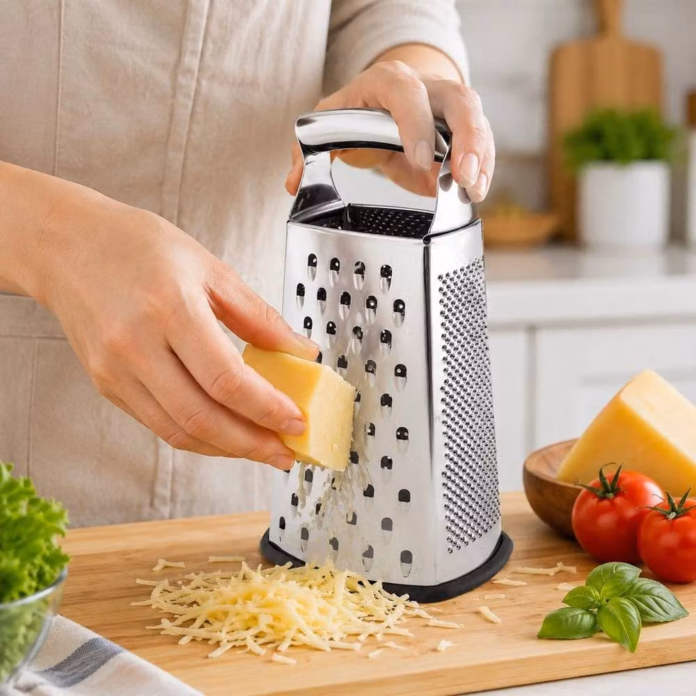 NESTLUNE 4-Sided Stainless Steel Box Grater for Cheese and Vegetables, Silver, W: 15 cm, D: 15 cm, H: 24.5 cm – 3