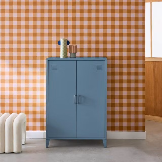 sweeek Industrial Metal Sideboard Cabinet in Blue with 2 Storage Compartments