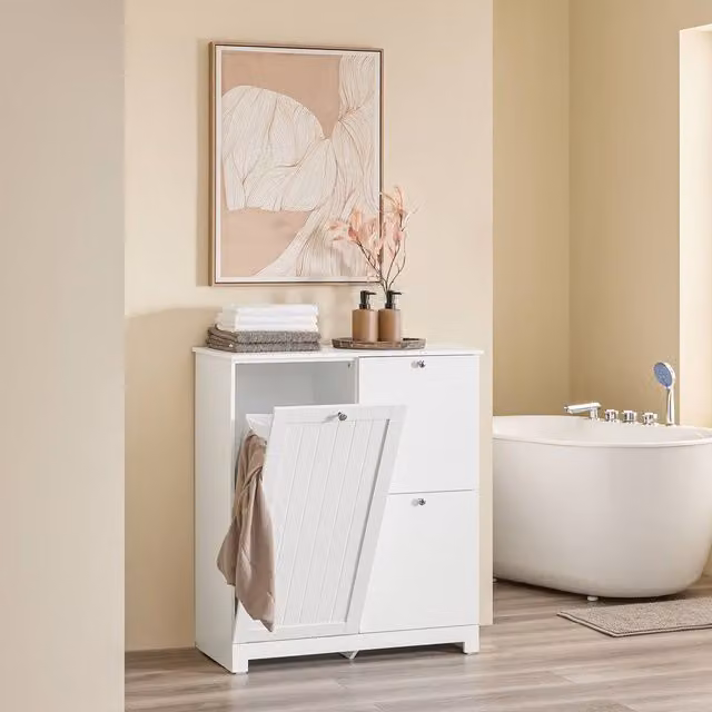 SoBuy Narrow White Bathroom Cabinet with Hinged Doors – 1