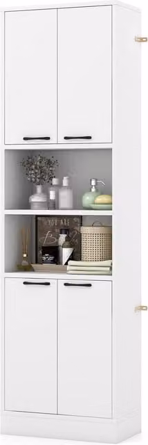 COSTWAY Modern White Tall Kitchen Pantry Cabinet with Hinged Doors and Open Shelves, Height: 190 cm