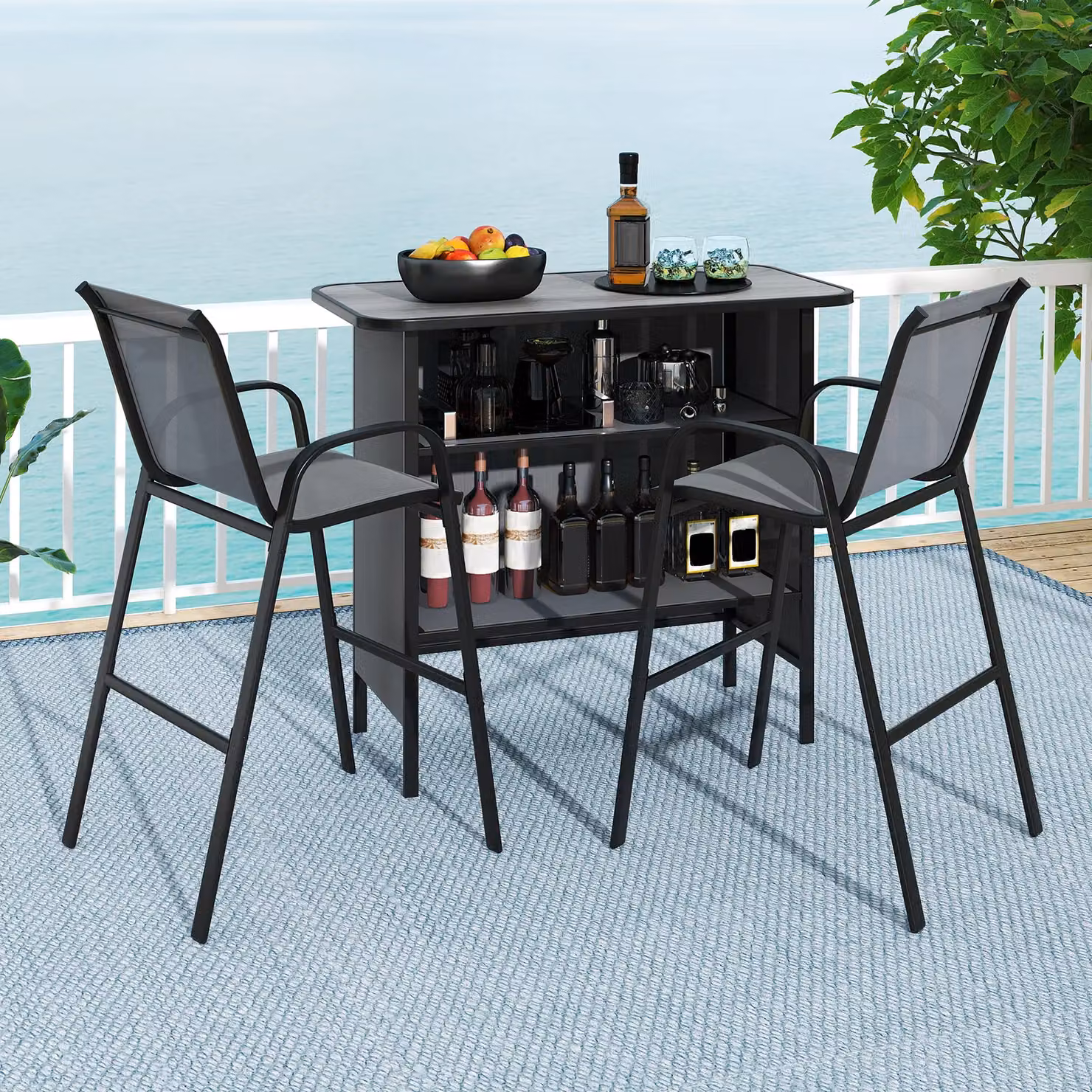 Gymax 3-Piece Outdoor Bar Set with Bar Table and Patio Chairs in Grey – 7
