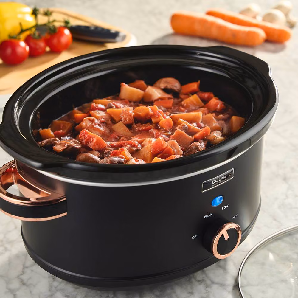 Cooks Professional 3.5L Slow Cooker with Glass Lid and Removable Dishwasher Safe Bowl in Black and Rose Gold – 2