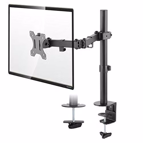TTAP Single Arm Monitor Mount Desk Stand Bracket for 13-32 inch Screens, Black, VESA 75x75mm and 100x100mm – 1