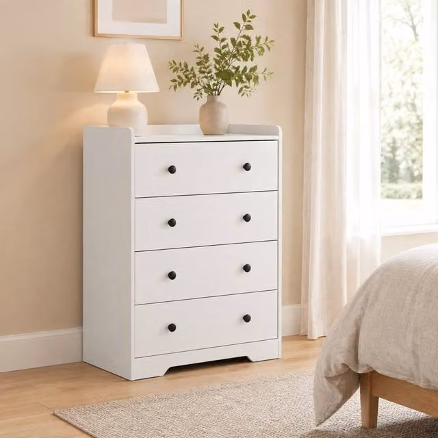 STILVORA Modern 4 Drawer Chest of Drawers in Matt White Finish
