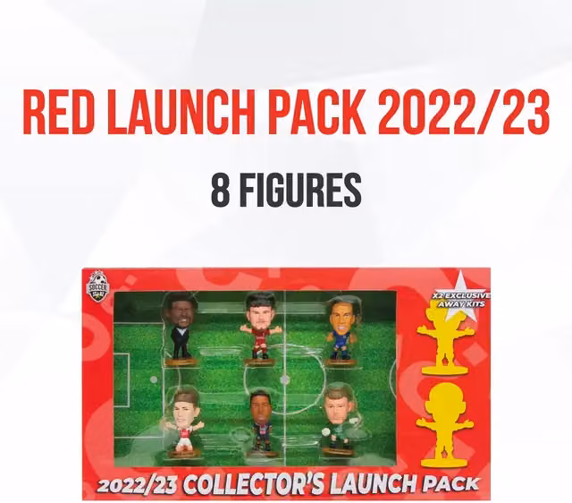 SoccerStarz 8 Figure Red Launch Pack 2022-23 Version Mini Characters in Red, Gold and Black