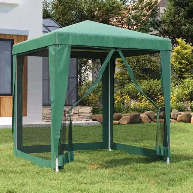 Berkfield Home Green Party Tent with 4 Mesh Sidewalls, W/D: 2 x 2 m