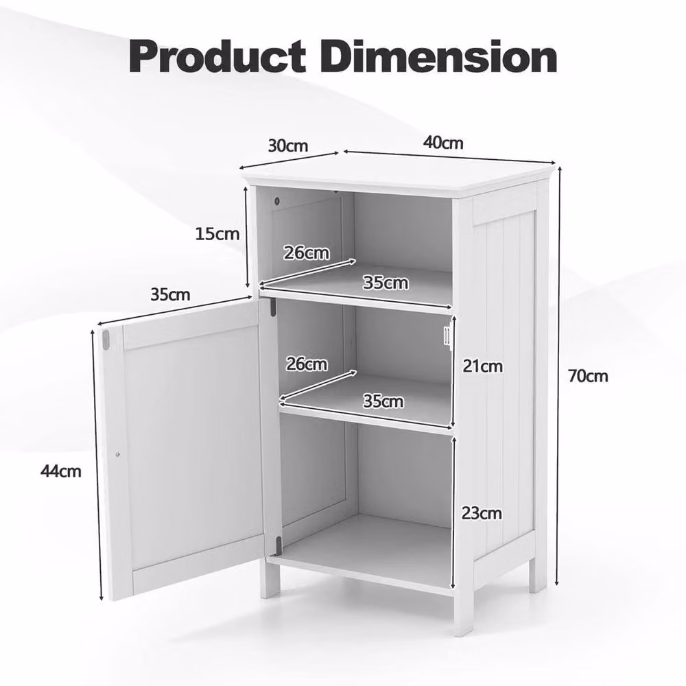 FORGEVIO Modern White Single Door Bathroom Floor Cabinet with Internal Shelves and Open Storage – 2