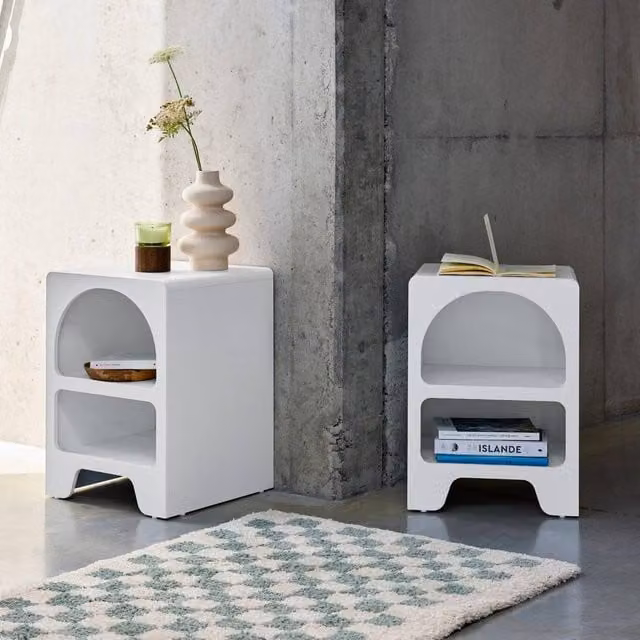 Sweek Pair of White Wood-Effect Bedside Tables with 2 Niches, W/D/H: 40 x 40 x 55 cm – 1