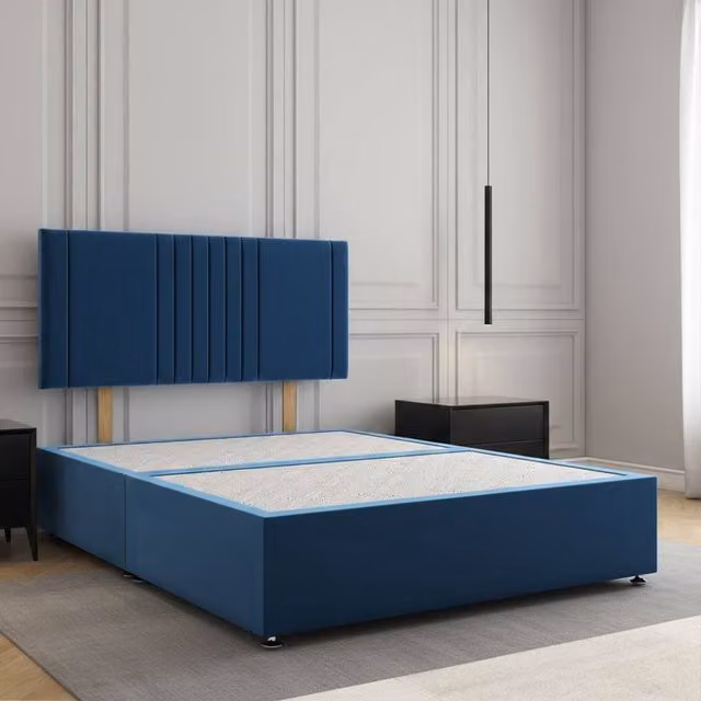 Regional Furnishings Super King Blue Plush Velvet Divan Bed with 24 inch Headboard