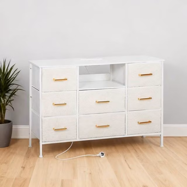 ERGOVEXA Boucle Chest of Drawers with 8 Fabric Drawers, Cream