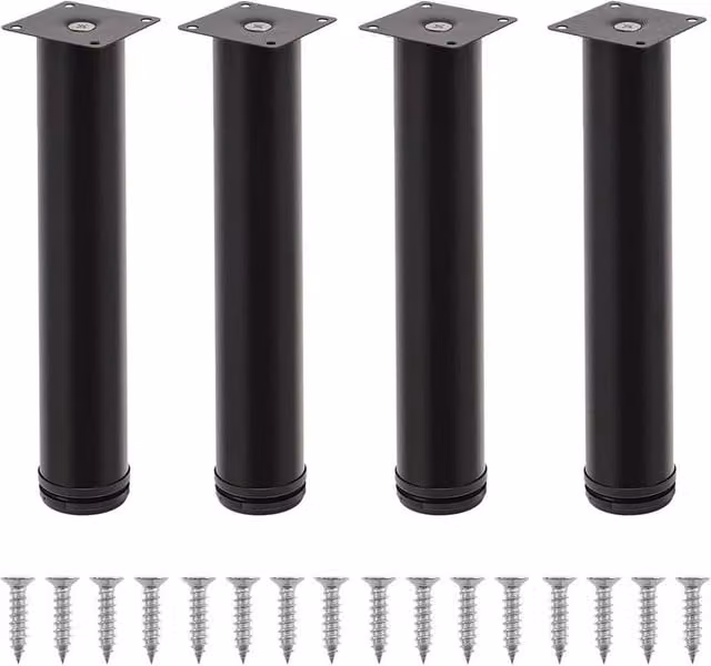 NESTLUNE 4-Piece Set of Adjustable Matt Black Metal Furniture Legs, Height: 25 cm