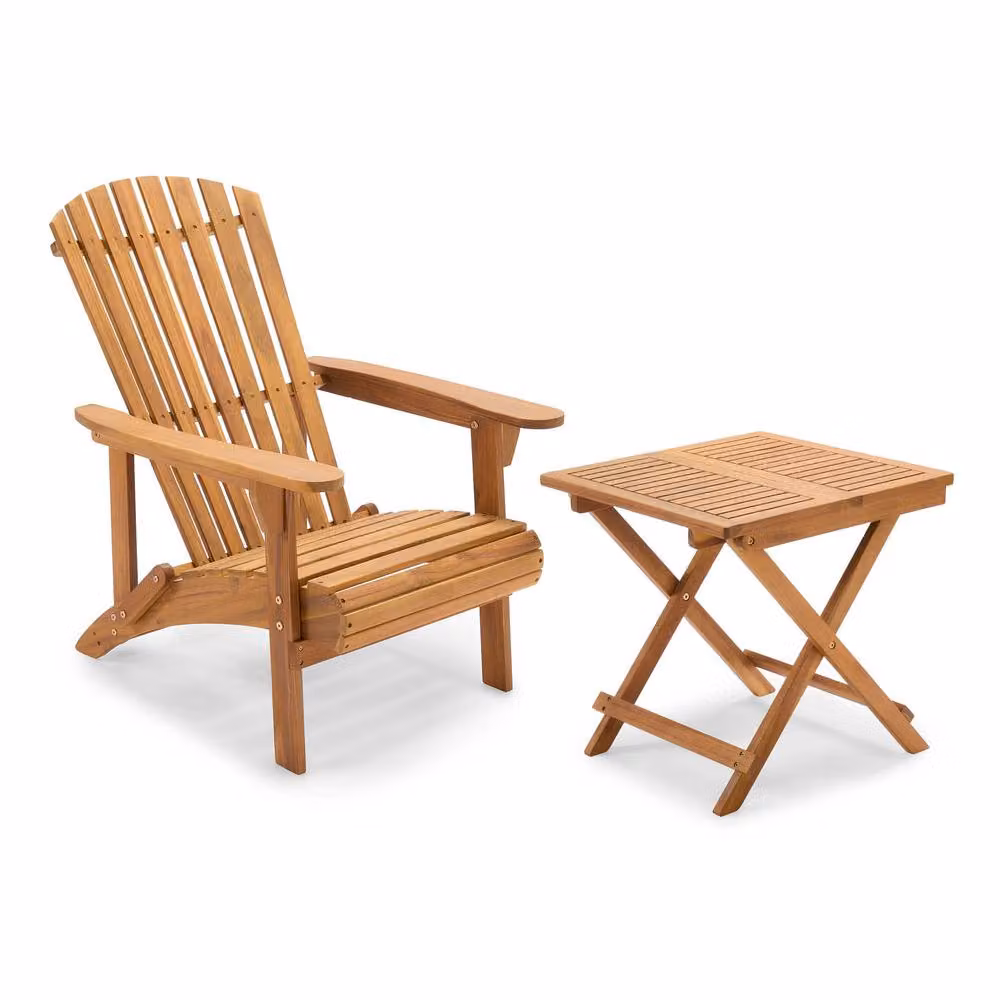 VonHaus Hudson Acacia Wood Adirondack Garden Chair and Side Table Set in Brown – 2