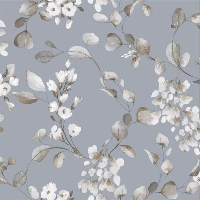 Rasch Rosalie Floral Botanical Nature Wallpaper in Blue and Grey