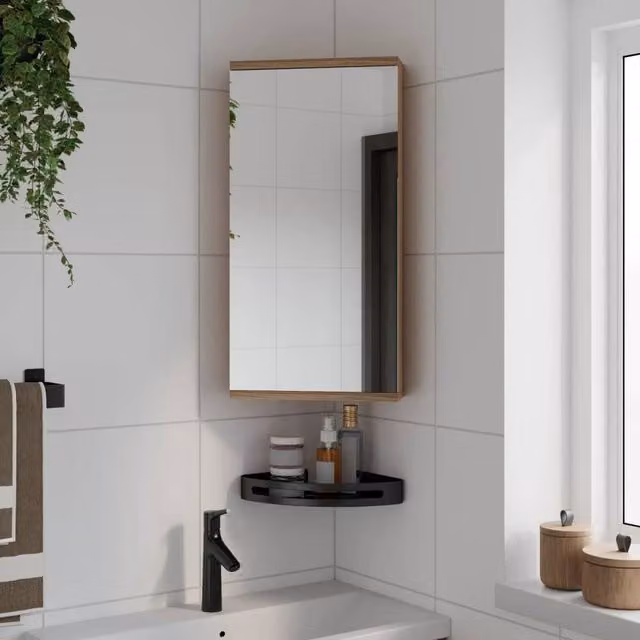 Berkfield Home Corner Bathroom Mirror Cabinet in Oak Brown, W/D/H: 30 x 24 x 60 cm