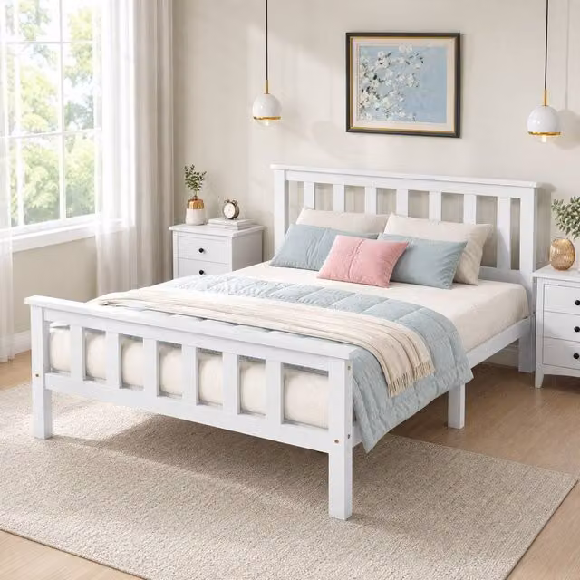 STILVORA Single 3ft Bed Frame in White Lacquered Solid Pine Wood, W/D/H: 90 x 190 cm – 1