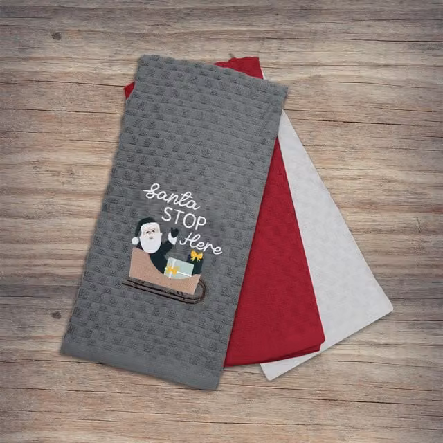 Noel Square Festive 3 Pack Super Absorbent Fast Drying Cotton Tea Towels, Grey and Multicolour