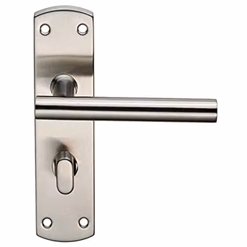 Loops Mitred T-Bar Lever Bathroom Backplate Handle with Thumbturn Lock in Satin Steel Silver