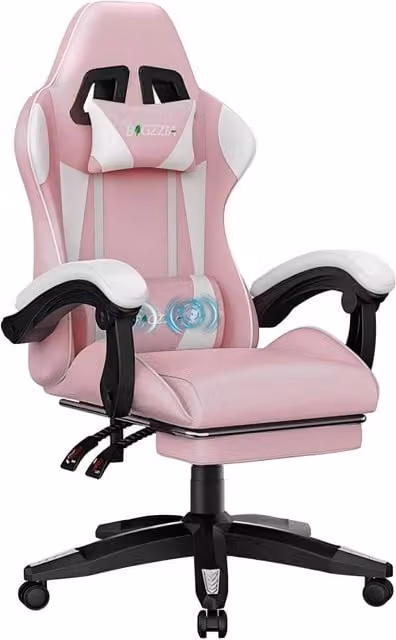 Gartistgo Pink Gaming Chair with Massage, Footrest, Adjustable Recline and Armrests – 1