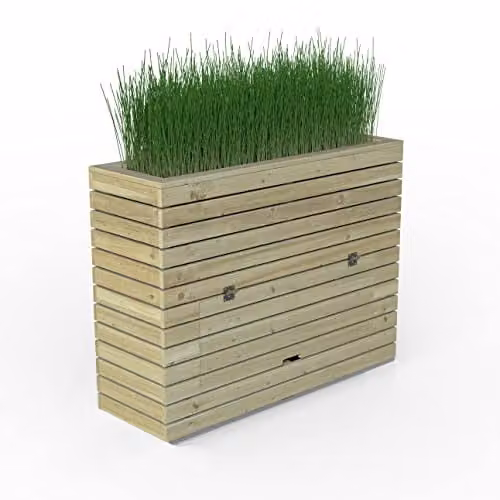 Forest Garden Modern Tall Linear Planter with Storage in Brown – 1