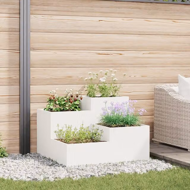 Berkfield Home White Steel Garden Planter Tub W/D/H: 80 x 80 x 60 cm