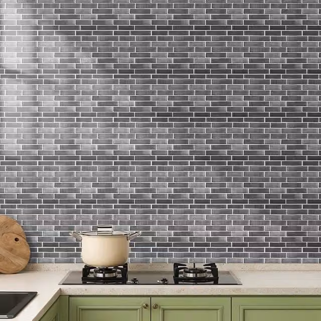 Livingandhome 10 Piece 3D Self Adhesive Tile Look PVC Wallpaper Stickers in Grey