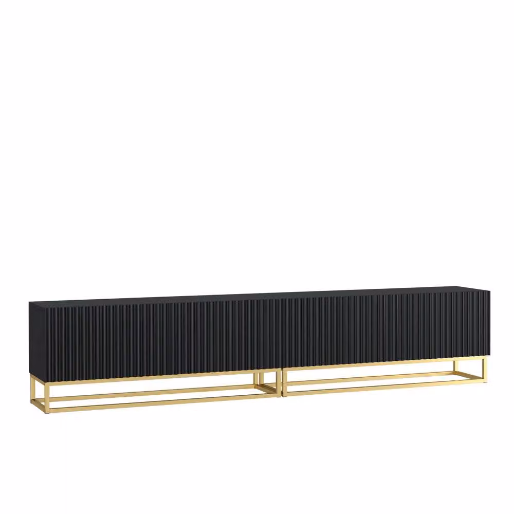 Creative Furniture Ripple Duo TV Unit in Black and Gold, Modern Fluted Design, W: 200 cm, D: 45 cm, H: 35 cm – 3