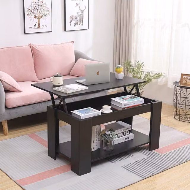 WestWood Modern Rectangular Lift Up Top Coffee Table in Black Matt MDF