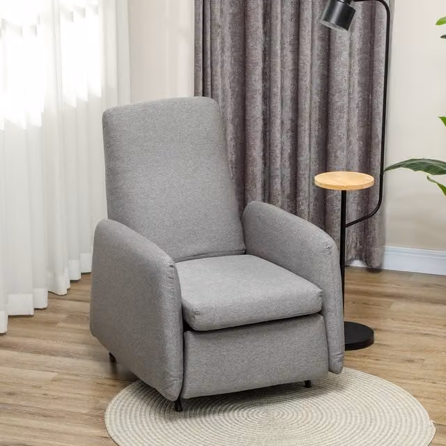 HOMCOM Grey Fabric Push Back Recliner Chair with Footrest and Pocket Spring Seat