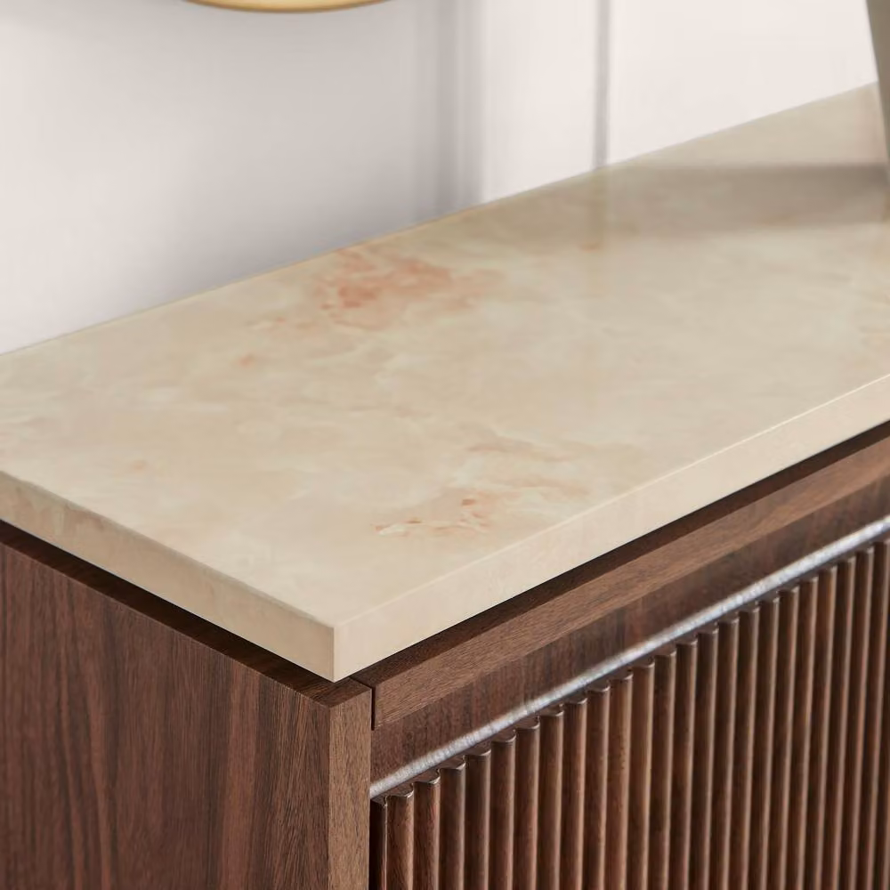 FurnitureboxUK Penrose 3 Door Shoe Storage Cabinet in Walnut and Cream Marble Effect – 2