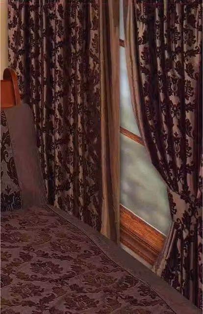 Velosso Classic Damask Eyelet Curtain Pair in Brown and Orange