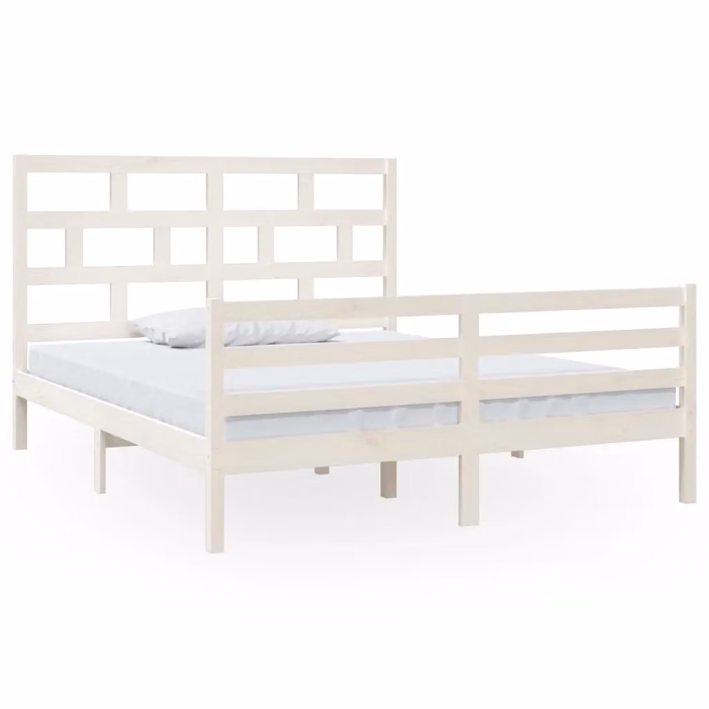Berkfield Home White Solid Wood Pine Bed Frame W/D/H: 160 x 200 cm – 2