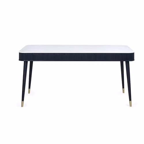 Julian Bowen Louis Rectangular Stone Top Dining Table with 2 Drawers in White, Black and Gold Ash Wood, W: 190 cm, D: 90 cm, H: 77 cm – 2
