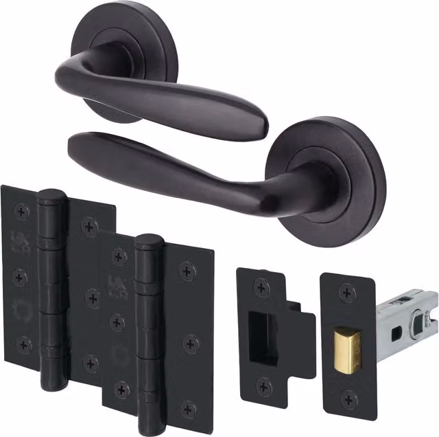 Santeau Matt Black Aluminium Door Handle Latch Pack Set