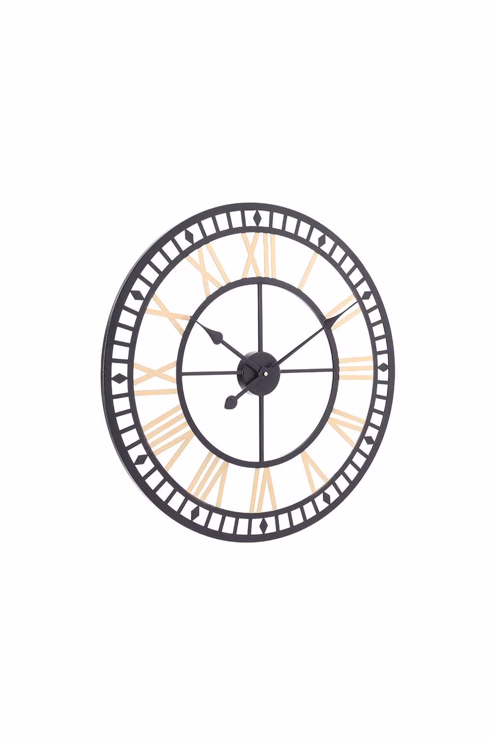Garden Sanctuary Metal Roman Numeral Modern Round Wall Clock in Black and Gold – 2
