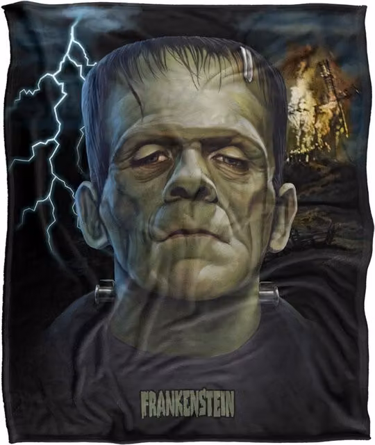 Universal Monsters Frankenstein Head Super Soft Silky Touch Throw Blanket, White, W: 152 cm, D: 127 cm