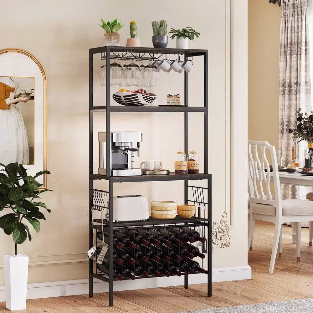 Kelvenix Multi-Tier Industrial Bakers Rack with Glass and Mug Holders in Matt Black – 3