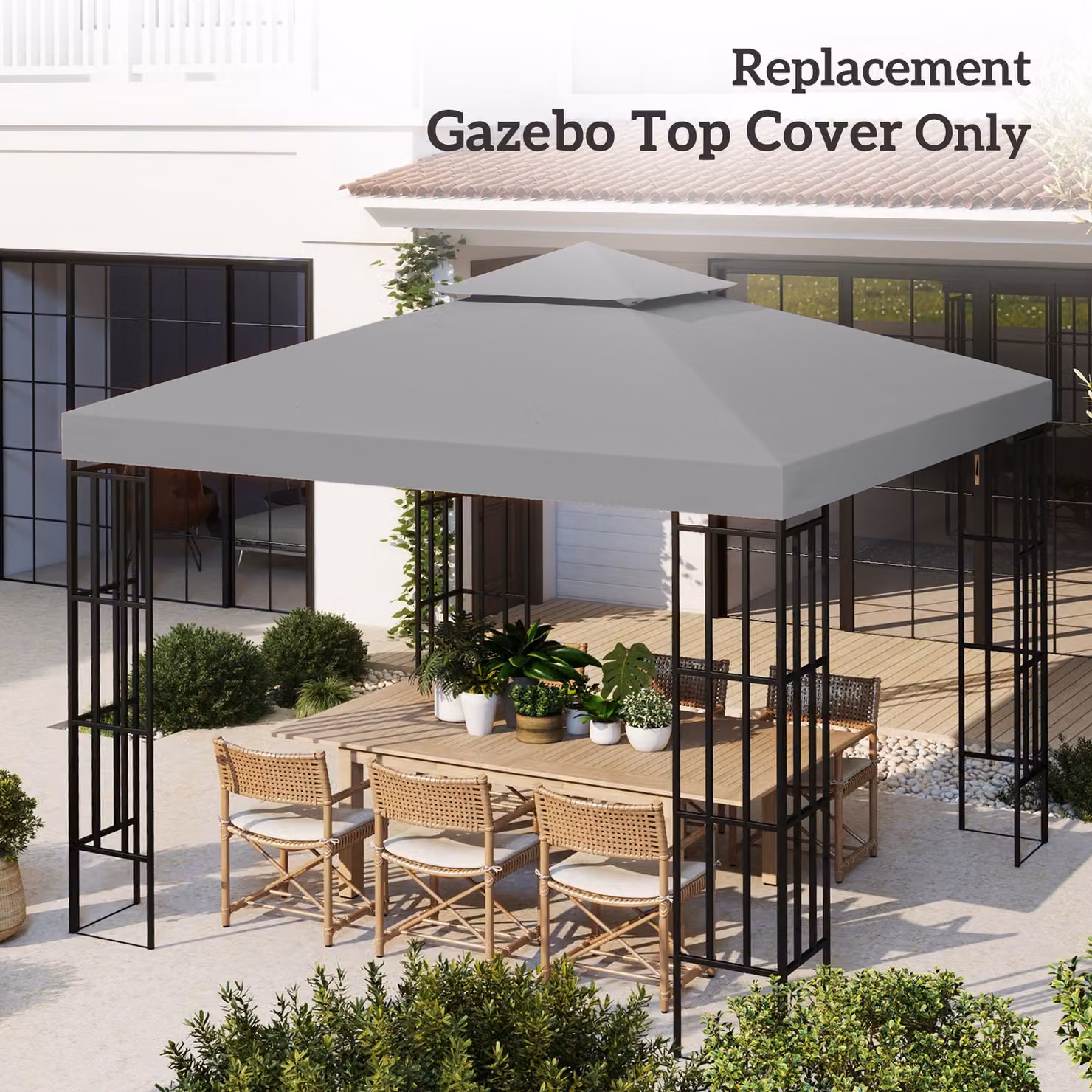 Outsunny Replacement Gazebo Canopy Roof Top Cover, Light Grey, 3 x 3 m – 6