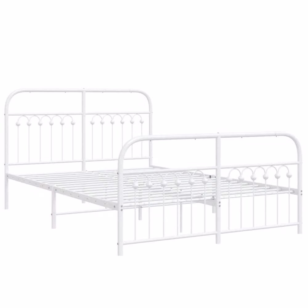 Berkfield Home Metal Bed Frame with Footboard, White, W: 137 cm, L: 190 cm – 3