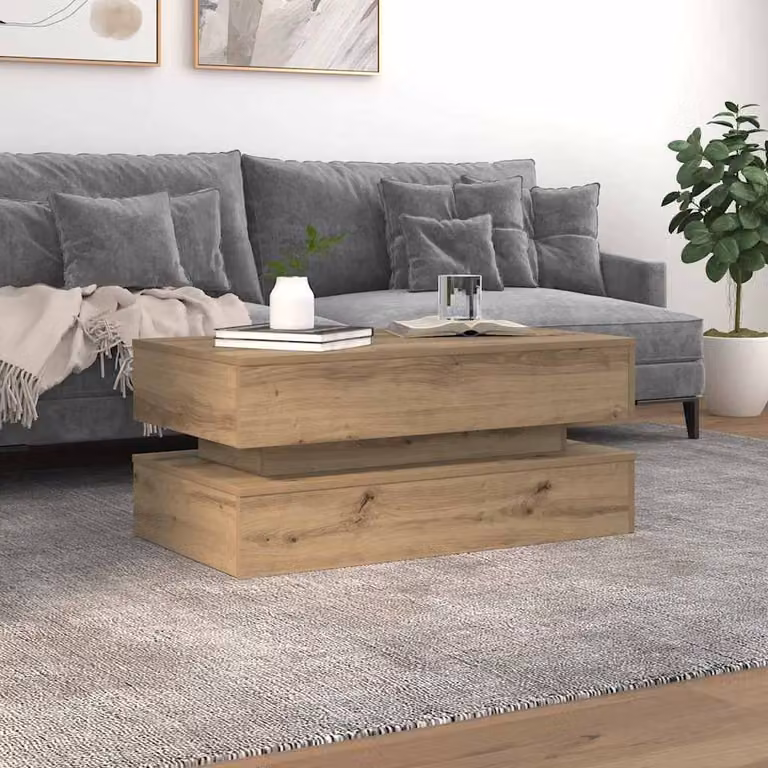 Berkfield Home Modern Coffee Table with LED Lights in Artisan Oak Brown, W/D/H: 90 x 50 x 40 cm