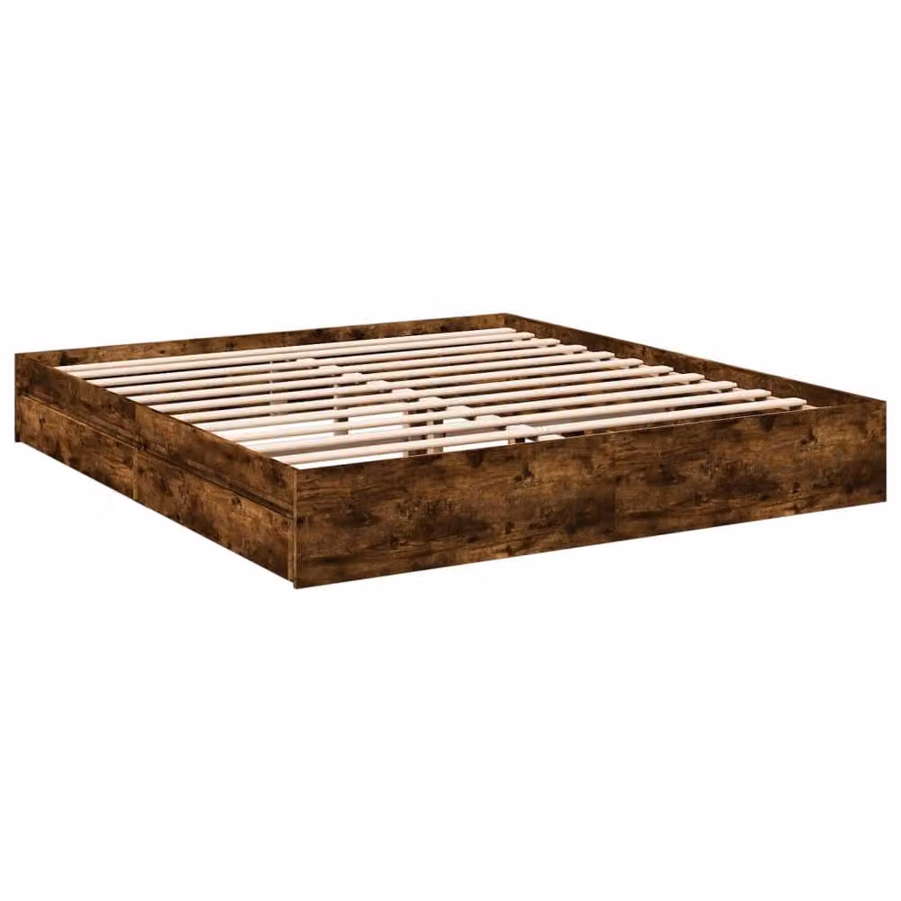 Berkfield Home Modern Bed Frame with Drawers in Smoked Oak Brown, W/D/H: 200 x 200 x 28 cm – 3