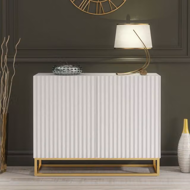 Creative Furniture Ripple Sideboard in White and Gold, W: 100 cm, H: 80 cm, D: 35 cm
