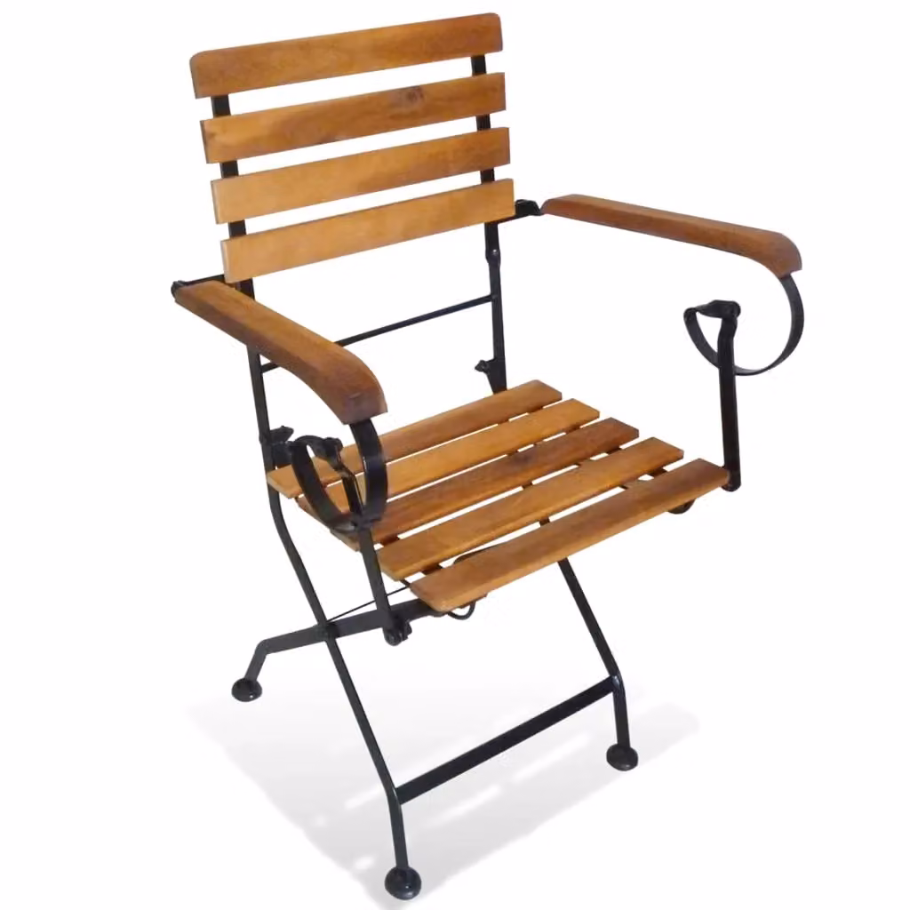 Berkfield Home Set of 2 Folding Garden Chairs in Brown Steel and Solid Acacia Wood – 2