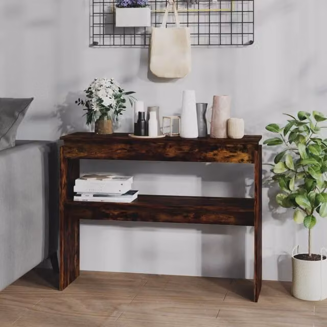 Berkfield Home Smoked Oak Console Table in Brown, W/D/H: 102 x 30 x 80 cm – 1