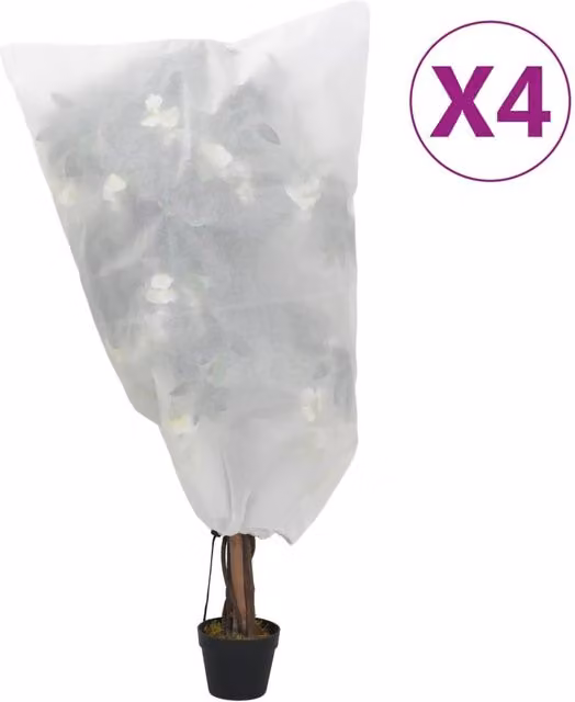 Berkfield Home Plant Fleece Covers with Drawstring, 4 Pack, White, W: 0.8 m x H: 1 m