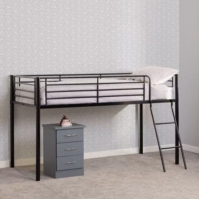 Seconique Kora Mid Sleeper Bed in Black Metal with Drawers